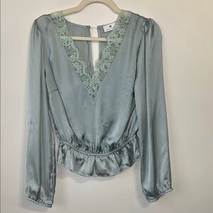 Socialite aqua lace Blouse Chic Top shirt long sleeve